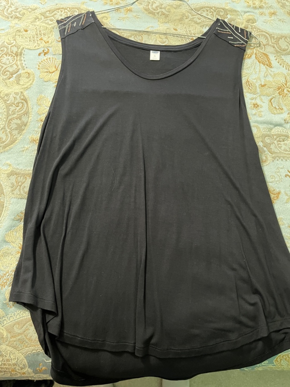 Old Navy Black Sleeveless Top with Beaded Shoulder Accent
